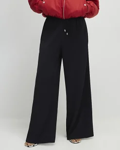 Black Wide Leg Drawstring Tailored Joggers
