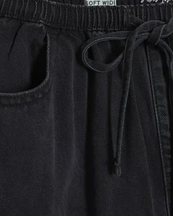 Black Wide Leg Pyjama Style Drawstring Jeans