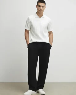 Black Wide Leg Waffle Textured Joggers