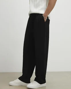 Black Wide Leg Waffle Textured Joggers
