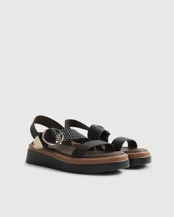 Black Woven Buckle Flatform Sandals