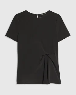 Black Woven Cupro Gathered Side Top