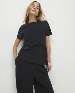 Black Woven Cupro Gathered Side Top
