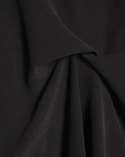 Black Woven Cupro Gathered Side Top