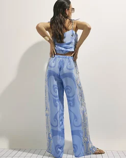 Blue Abstract Palm Print Trousers