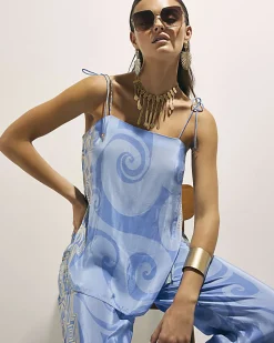 Blue Abstract Palm Print Cami Top