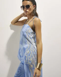 Blue Abstract Palm Print Cami Top