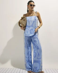Blue Abstract Palm Print Cami Top