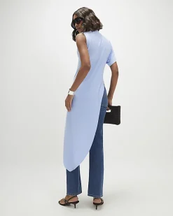 Blue Asymmetric High Neck Top