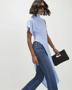 Blue Asymmetric High Neck Top