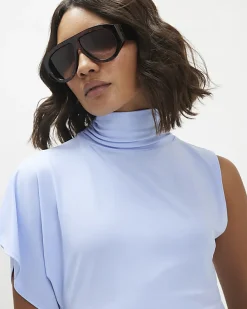 Blue Asymmetric High Neck Top