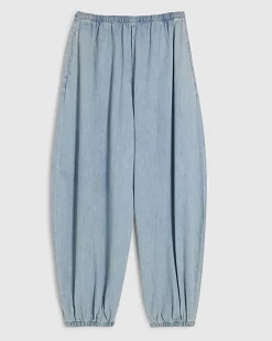 Blue Balloon Leg Denim Trousers