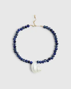 Blue Beaded Shell Necklace
