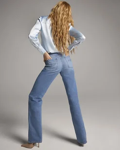 Blue Belted Stretch Straight Leg Jeans