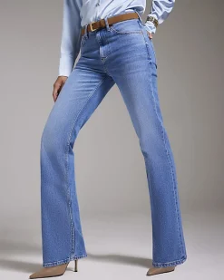 Blue Belted Stretch Straight Leg Jeans