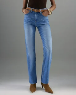 Blue Belted Stretch Straight Leg Jeans