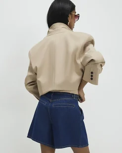 Blue Belted Tailored Denim Shorts