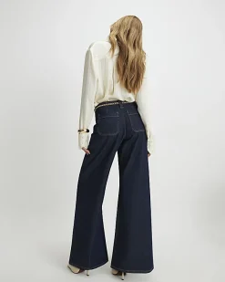Blue Belted Wide Leg Jeans