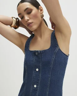 Blue Bodycon Denim Midi Dress