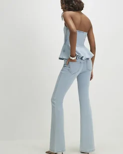 Blue Bootcut Seamed Jeans