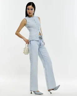 Blue Boucle Sleeveless Waistcoat