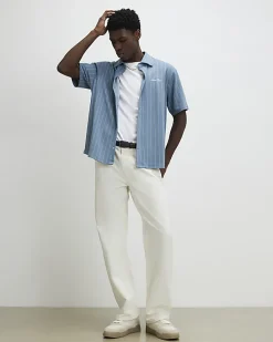 Blue Boxy Fit Stripe Short Sleeve Shirt