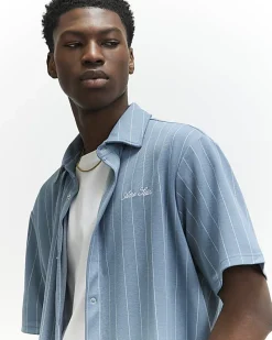 Blue Boxy Fit Stripe Short Sleeve Shirt