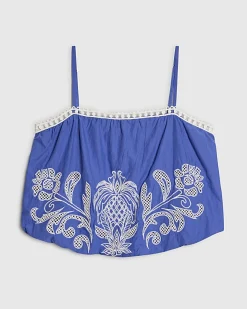 Blue Broderie Bubble Hem Top