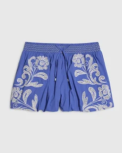 Blue Broderie Bubble Hem Shorts