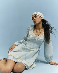 Blue Broderie Daisy Mini Dress