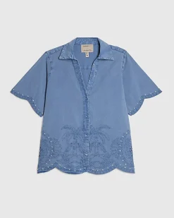 Blue Chambray Broderie Studded Shirt