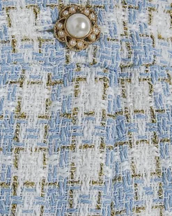 Blue Check Fringe Hem Boucle Shorts