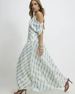 Blue Check Maxi Skirt