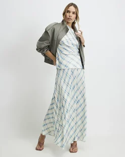 Blue Check Maxi Skirt