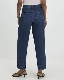 Blue Clean Waistband Barrel Leg Jeans
