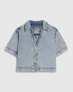 Blue Collared Boxy Denim Shirt
