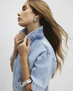 Blue Collared Boxy Denim Shirt