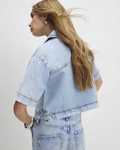 Blue Collared Boxy Denim Shirt