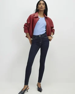 Blue Contrast Stitch Skinny Jeans