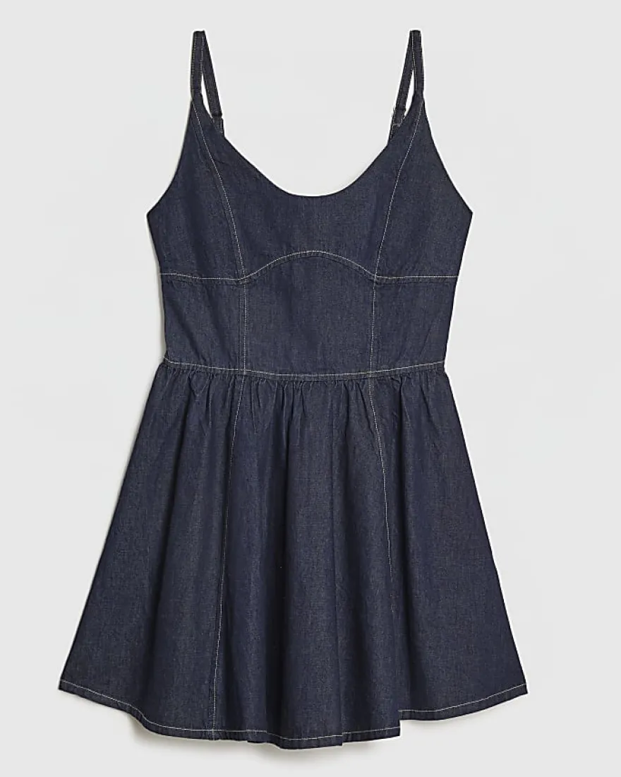 Blue Corset Detail Denim Mini Dress