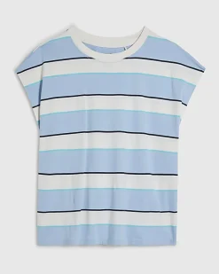 Blue Cotton Stripe Short Sleeve T-shirt