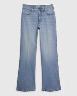 Blue Crease Front Kick Flare Jeans