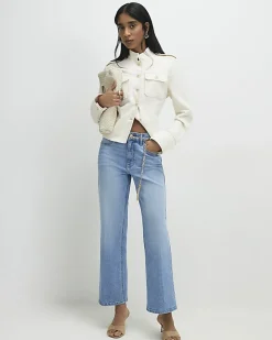 Blue Crease Front Kick Flare Jeans