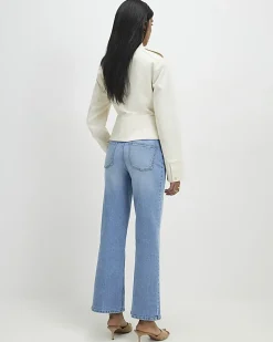 Blue Crease Front Kick Flare Jeans