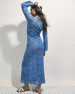 Blue Crochet Shell Maxi Dress