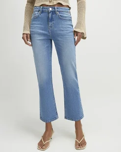 Blue Cropped Kick Flare Jeans