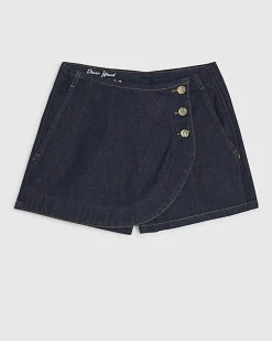 Blue Denim Button Detail Skort