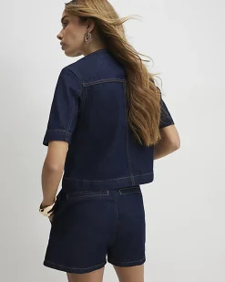 Blue Denim Button Detail Skort