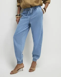 Blue Denim Cuffed Joggers
