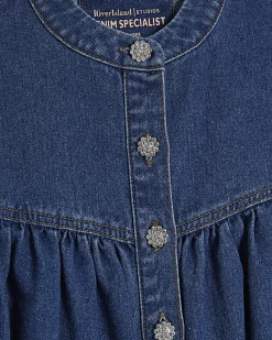 Blue Denim Diamante Button Long Sleeve Shirt